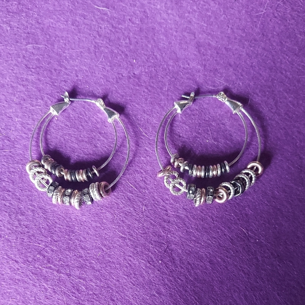 Silver and Black Hoop Earrings